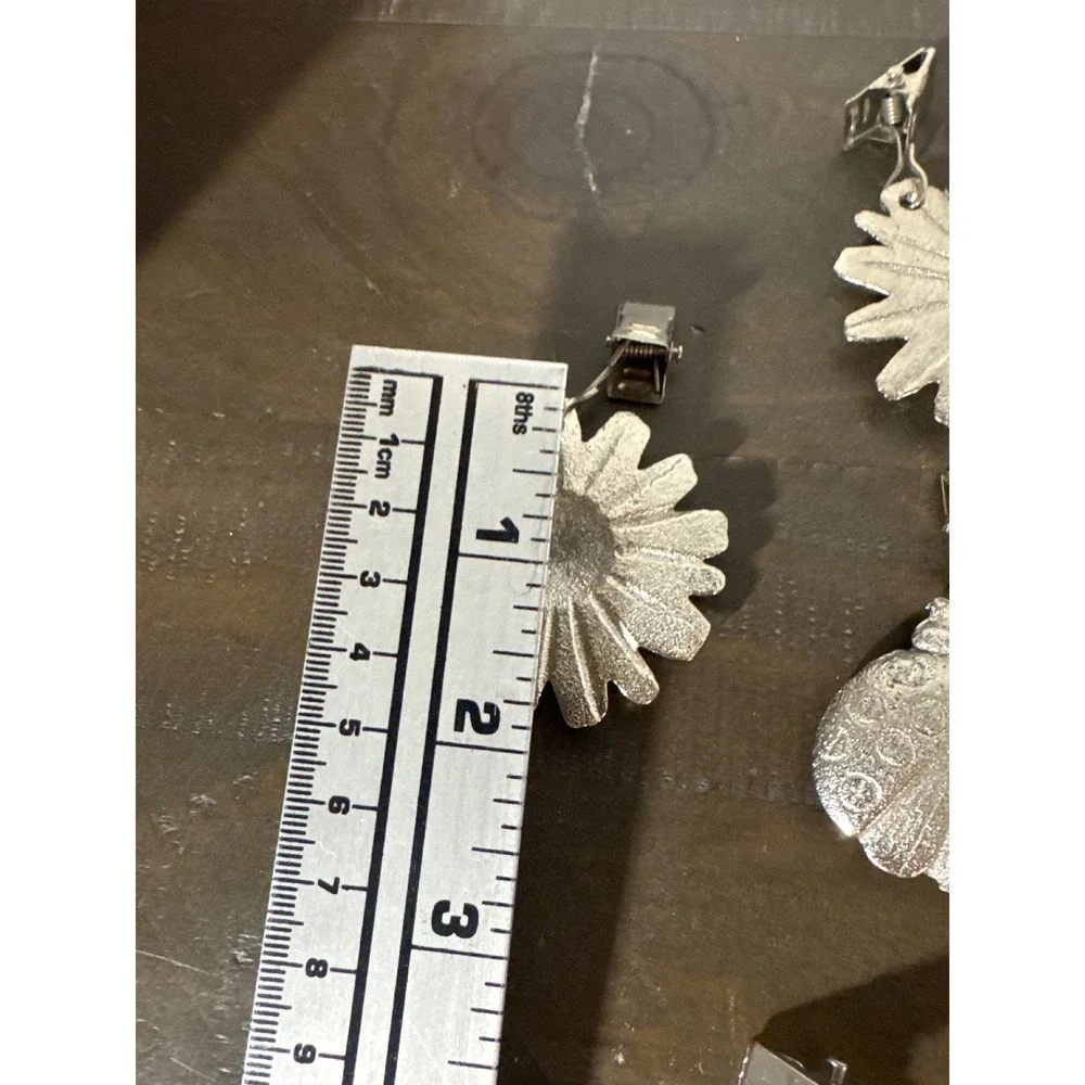 Vintage Silver Cast Metal Garden Tablecloth Weights Daisy Ladybug Dragonfly 5pc